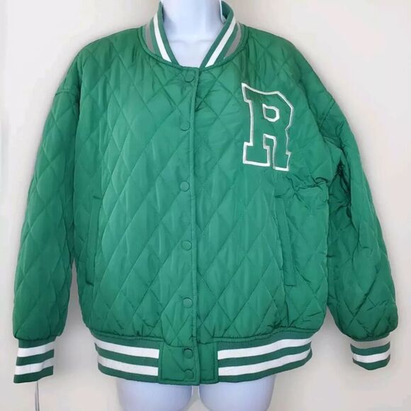 Reebok Forever 21 Collab Women's Jacket Quilted Green Small Embroidered Big Logo - Picture 8 of 8